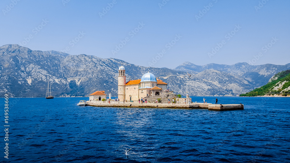 The Roman Catholic Church Our Lady of the Rocks on  artificial island in the Adriatic sea. Montenegro.