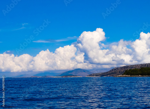 Relaxing view from famous beach Blue Lagoon  Pisina  in Syvota   toward island Corfu