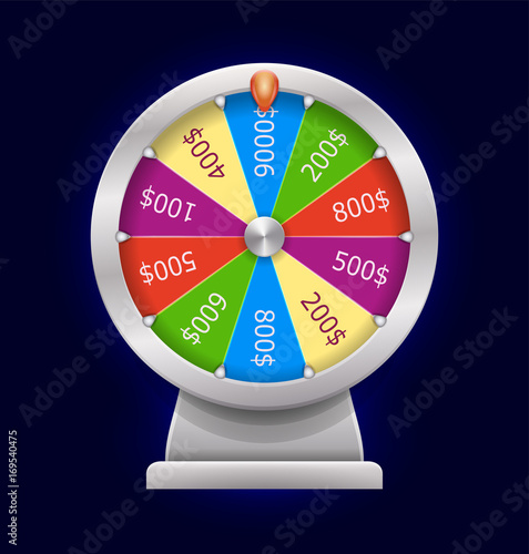 Spinning wheel of fortune. Money win casino game. 3D realistic style. Vector illustration