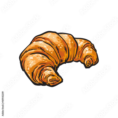 vector sketch fresh french Croissant. Detailed hand drawn isolated illustration on a white background. Flour pastry products, bakery banner, poster design object