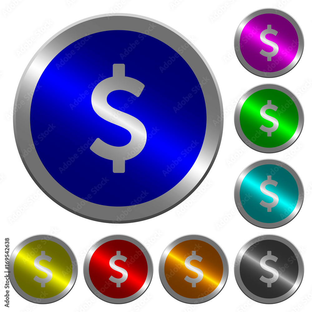 Dollar sign luminous coin-like round color buttons Dollar sign luminous coin-like round color buttons