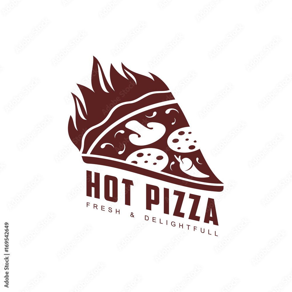 vector flat pizza slice hot icon pictogram. Isolated illustration on a ...