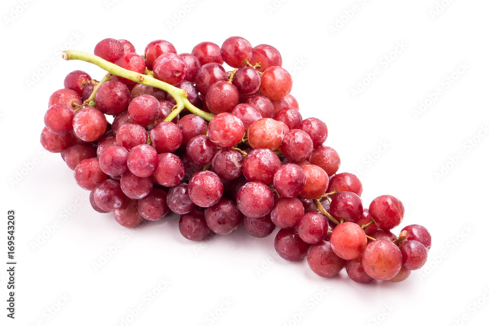 Red grapes on a white background.