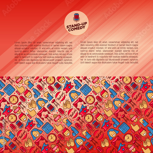 Stand up comedy show concept with thin line icons. Vector illustration for banner, web page, print media.