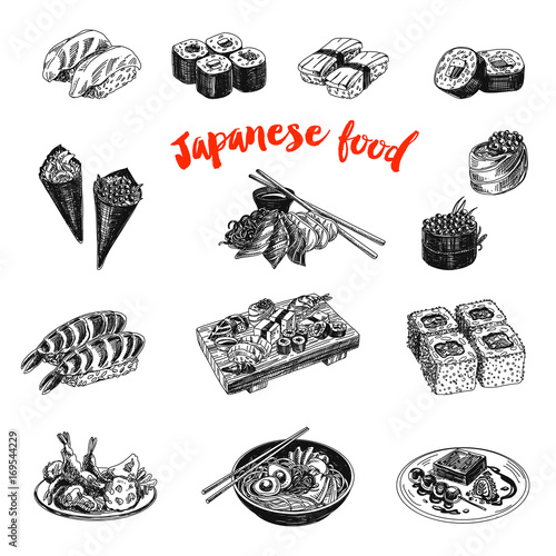 Vintage vector hand drawn Japanese food sketch Illustration.