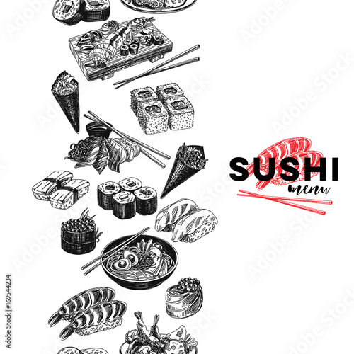 Vintage vector hand drawn Japanese food sketch Illustration.