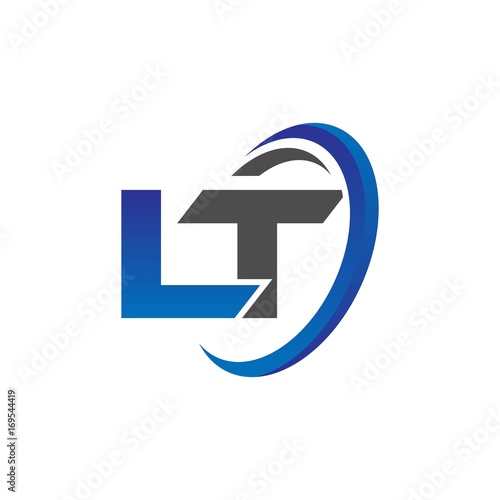 Plakat w ramie vector initial logo letters lt with circle swoosh blue gray