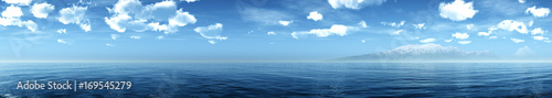 Panorama of the sea landscape, clouds over the ocean, water and sky