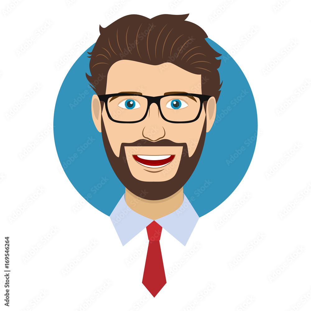 Man character face avatar in glasses.