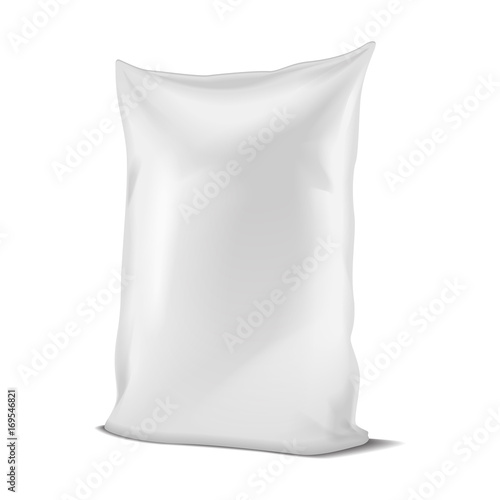 White Foil Or Paper Food or Household Chemicals Bag Packaging. sachet Snack Pouch Food For Animals. Vector mock up