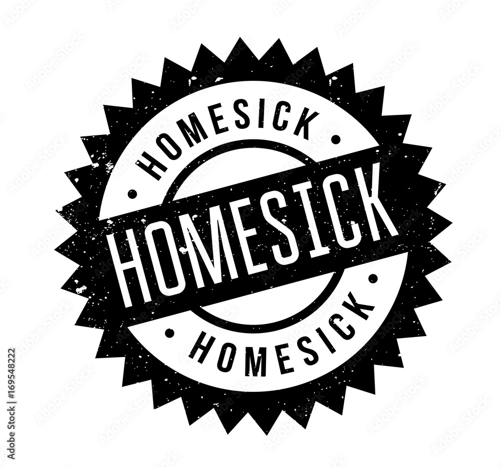 Homesick rubber stamp. Grunge design with dust scratches. Effects can be easily removed for a clean, crisp look. Color is easily changed.