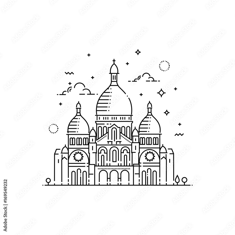 Minimalistic line-art landmark icon of the Sacre-Coeur in Paris, France