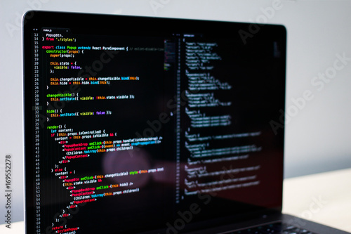 Stampa su tela Frontend developer's laptop screen with some JS code