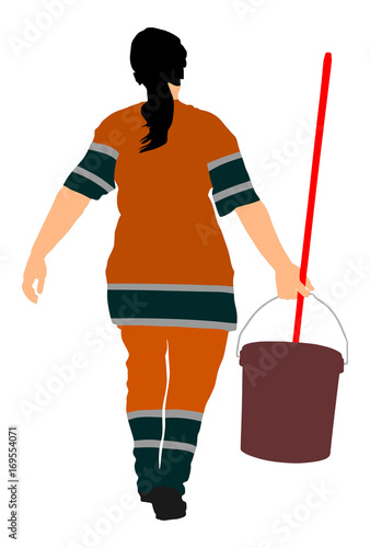 Floor care and cleaning services with washing mop in sterile factory or clean hospital. Cleaning lady service vector illustration.