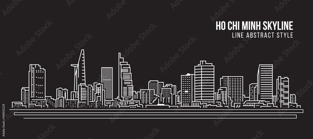 Cityscape Building Line art Vector Illustration design - Ho Chi Minh city