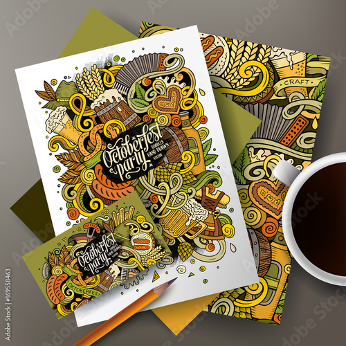 Cartoon cute vector hand drawn doodles Beer corporate identity set