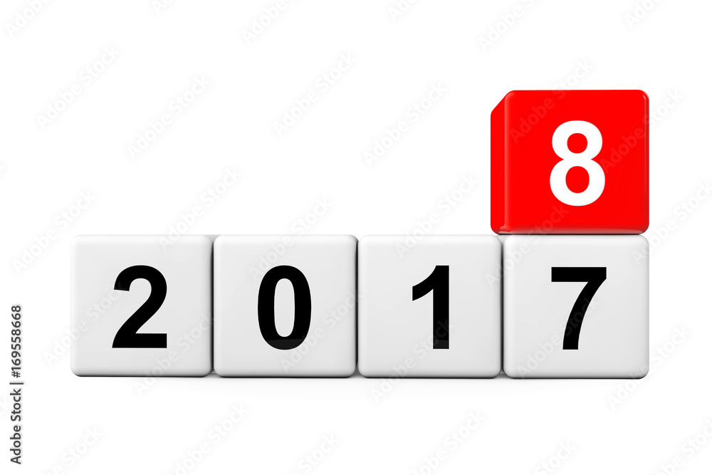 Blocks with the transition from year 2017 to 2018. 3d Rendering Blocks with the transition from year 2017 to 2018. 3d Rendering