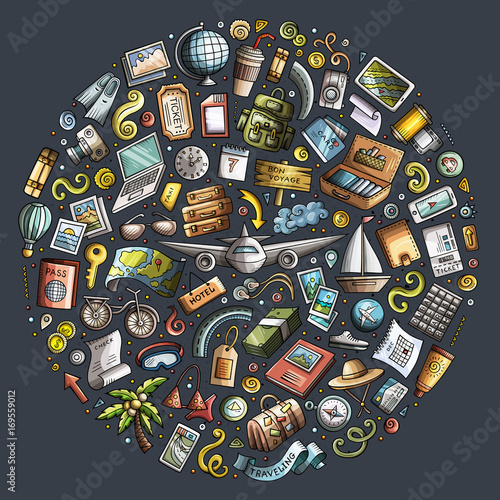 Vector doodle set of travel theme items