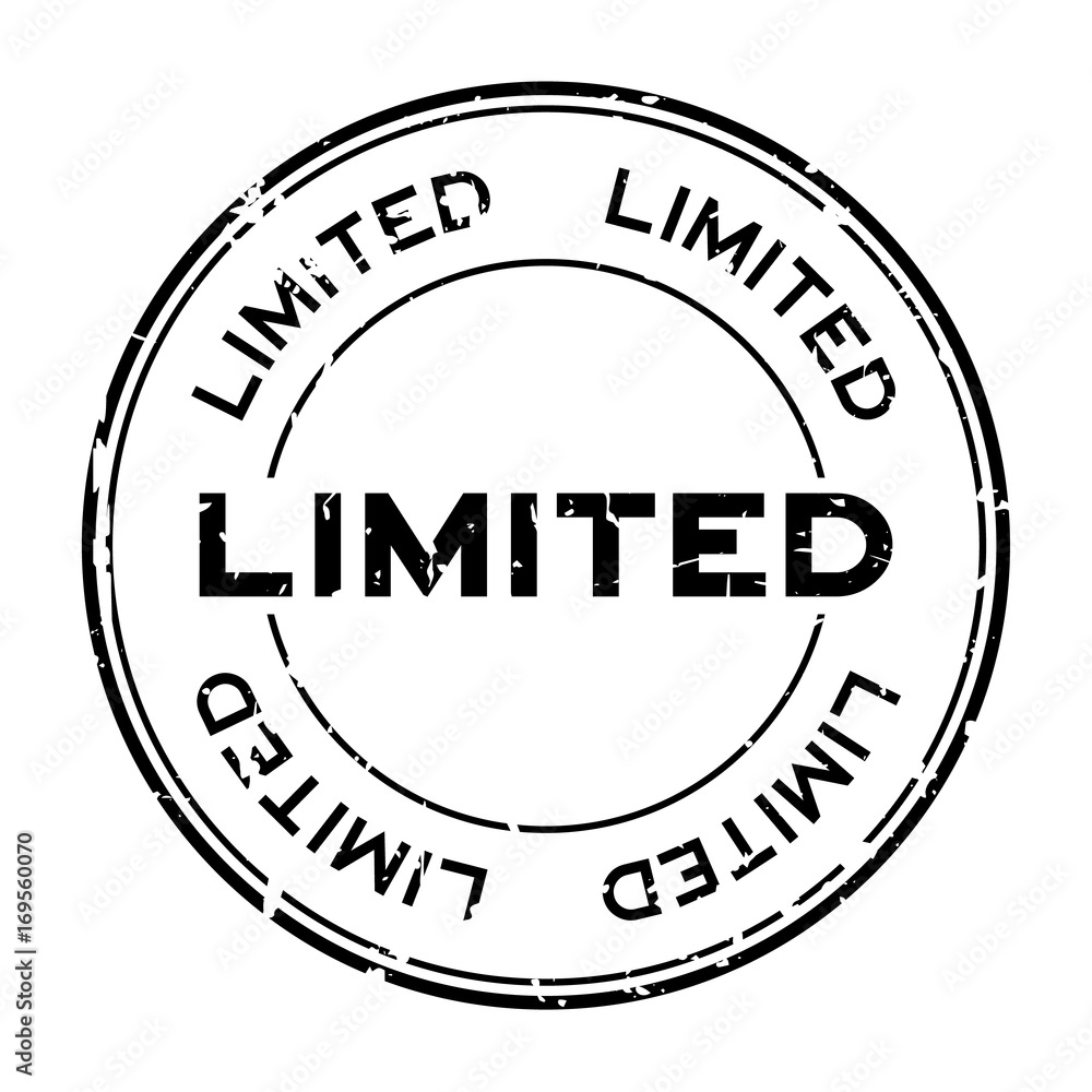 Grunge black limited round rubber seal stamp on white background