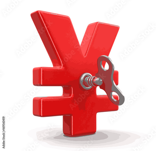 Yen Sign with winding key. Image with clipping path