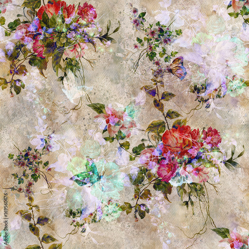 Plakat Liść i kwiaty z akwareli