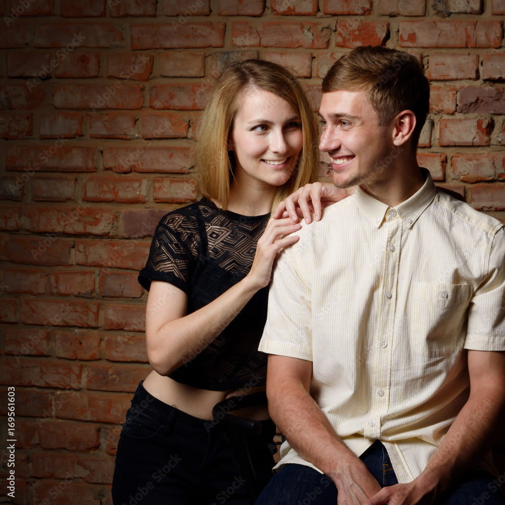 Young happy family have fun in loft studio Young happy family have fun in loft studio