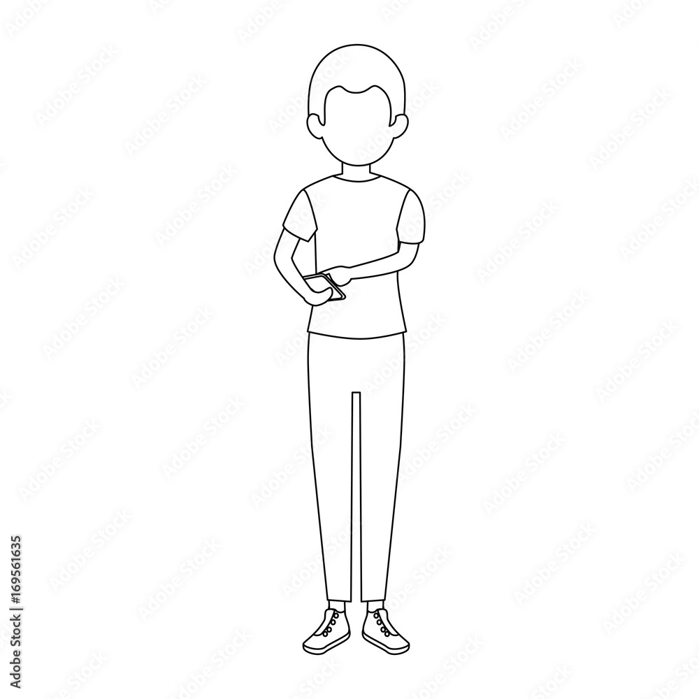 man using a smartphone icon over white background vector illustration man using a smartphone icon over white background vector illustration