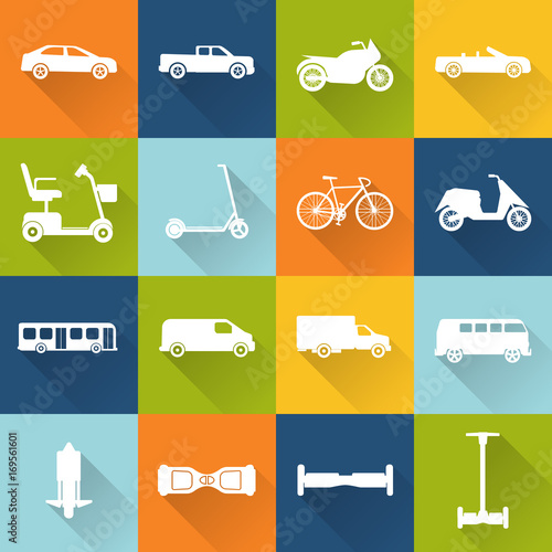 Collection of transport icons silhouettes