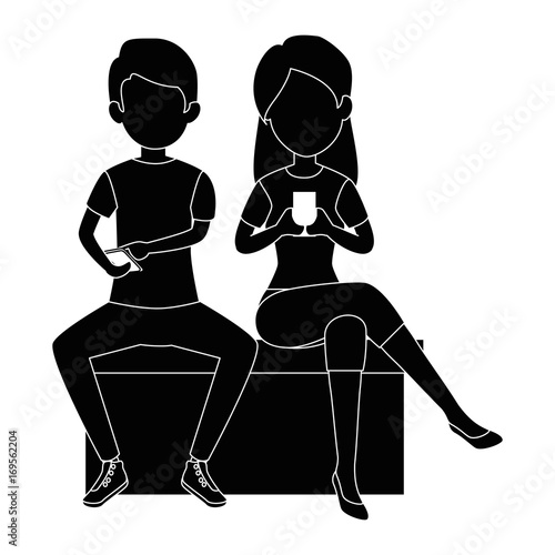 man and woman using smartphones icon over white background vector illustration