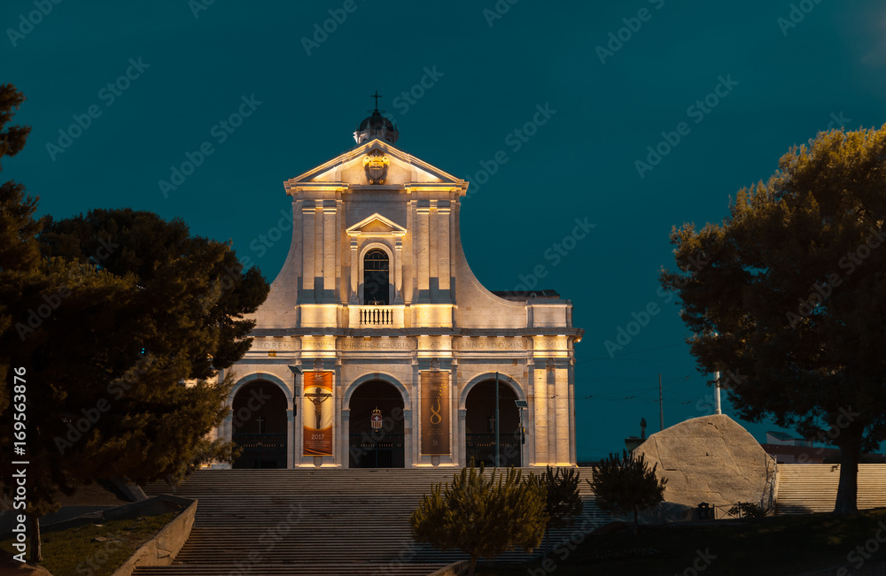 Frontal view of the Bonaria church of Cagliari, capital of the region of Sardinia, Italy