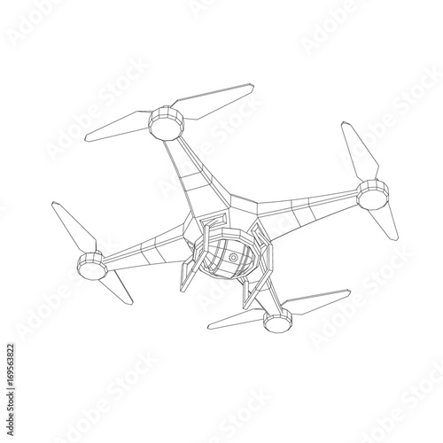 Drone with camera, UAV. Isolated on white background.Vector outline.