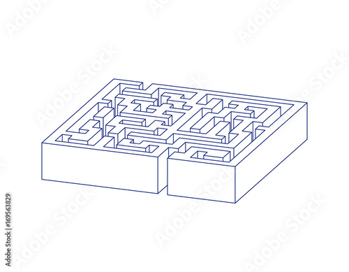 Labyrinth. Isolated on white background. Vector outline illustration.Dimetric projection.