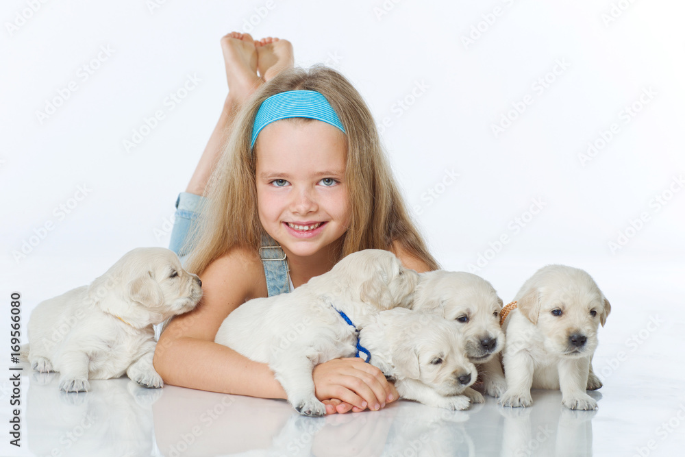 Girl with puppies Girl with puppies