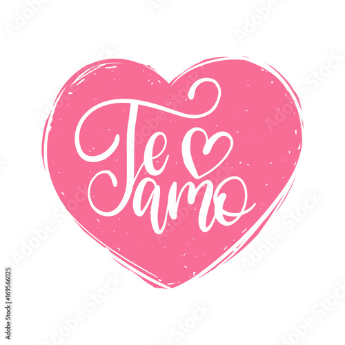 Vector Te Amo calligraphy, spanish translation of I Love You phrase. Hand lettering in heart shape photo