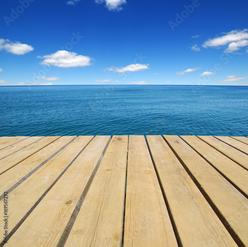 Wood and blue sea