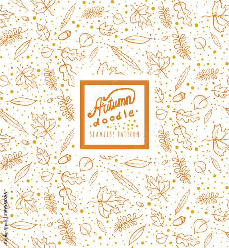 Obraz na płótnie autumn leaves doodle seamless pattern on white background w salonie