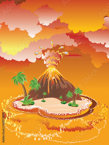 Slika na platnu Cartoon Volcano Eruption