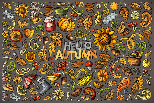 Set of Autumn theme items, objects and symbols