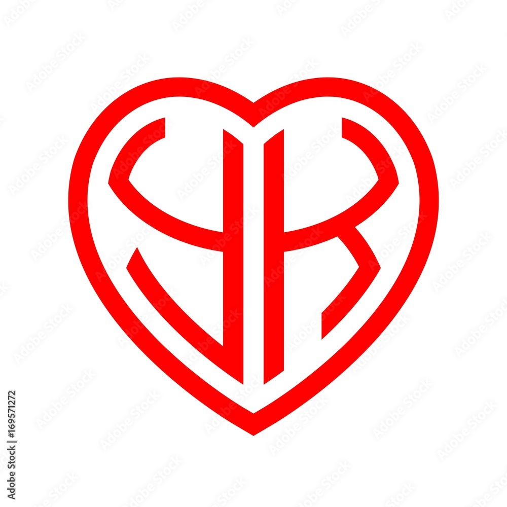 initial letters logo yk red monogram heart love shape Stock Vector ...
