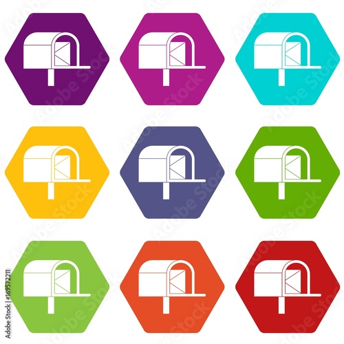 Mailbox icon set color hexahedron