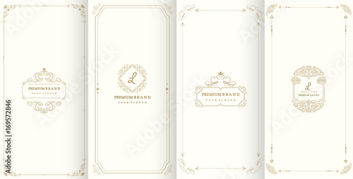 Collection of design elements,labels,icon,frames, for packaging,design of luxury products.Made with golden foil.Isolated on retro background. vector illustration