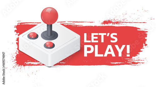 Joystick gamepad on grunge background. Lets play banner.