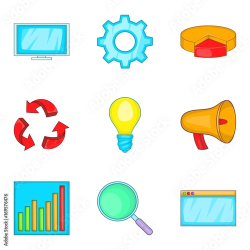 Clear data icons set, cartoon style