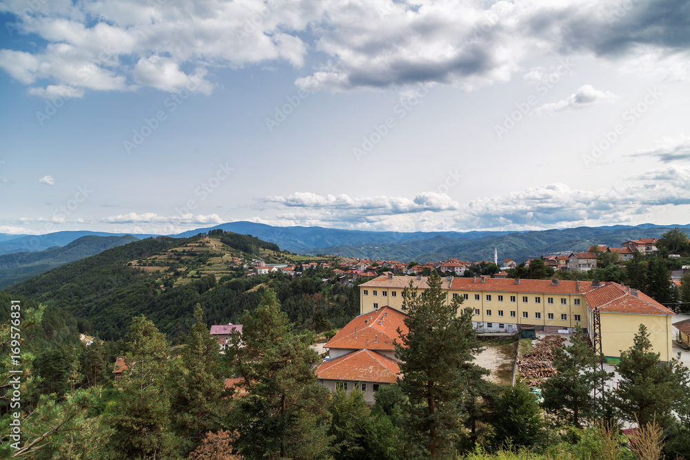 Panoramic view of village in Rhodope Mountains, Bulgaria