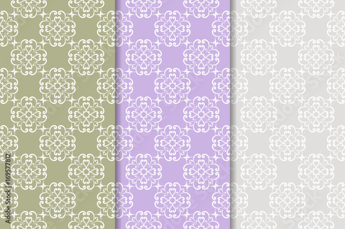 Set of floral ornaments. Colored vertical seamless patterns