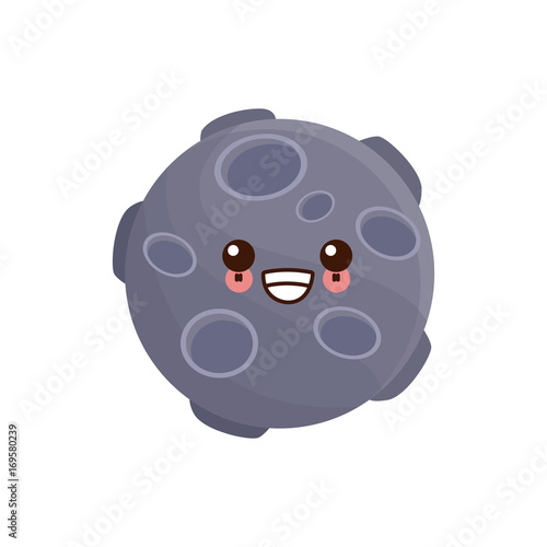 kawaii full moon in outer space with lunar craters on white background vector illustration