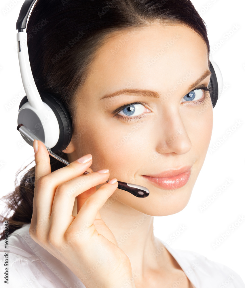 Support phone operator in headset, isolated Support phone operator in headset, isolated