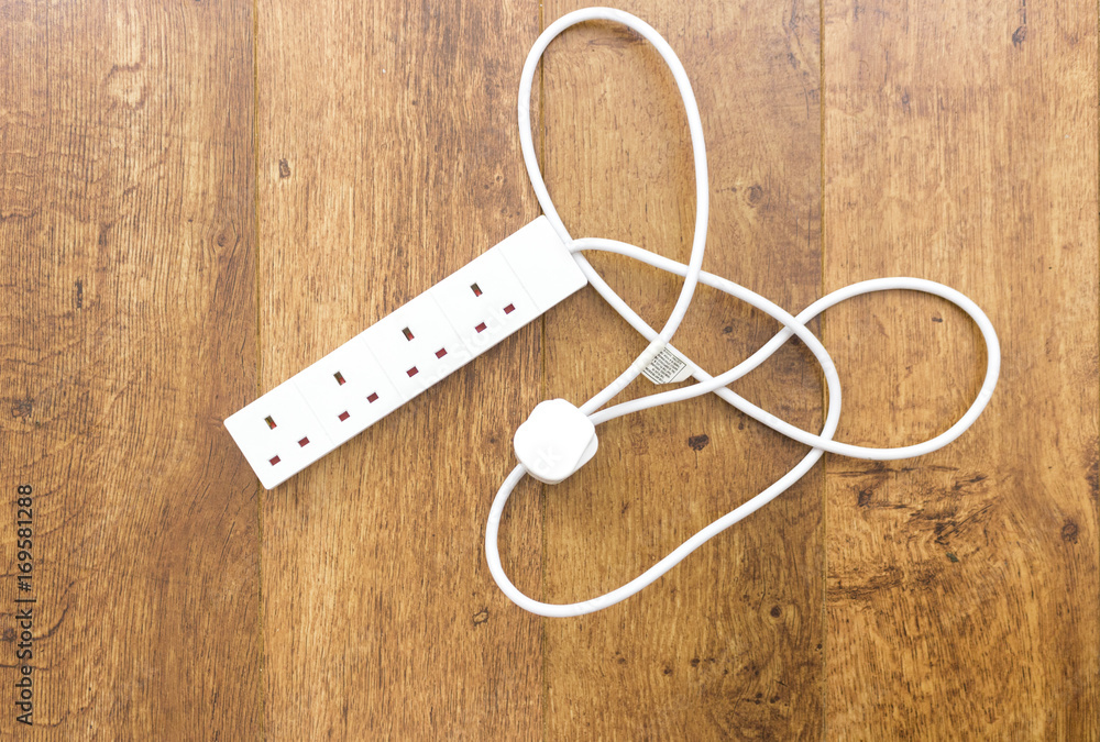 White UK power extension lead with multiple sockets White UK power extension lead with multiple sockets