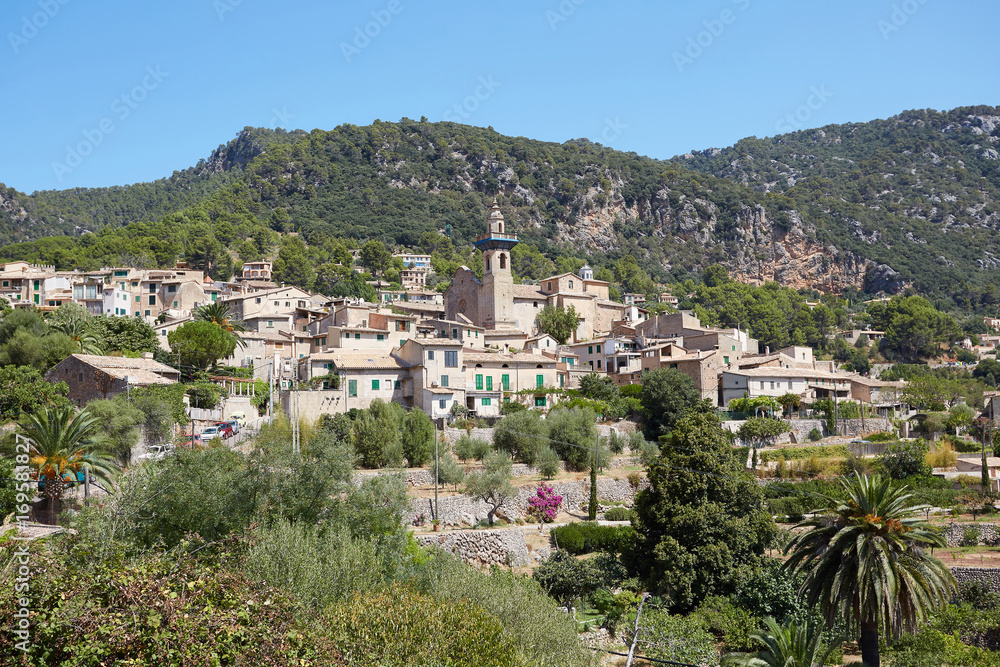 Majorca, Spain, old town, Valldemossa, view, panorama, landscape, green, hills, rocks, stones, postcard, tower