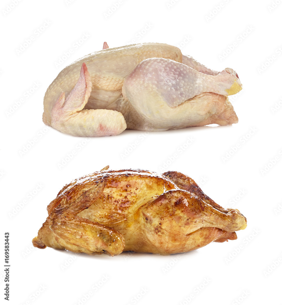 Hühnchen roh und gegrillt Hühnchen roh und gegrillt